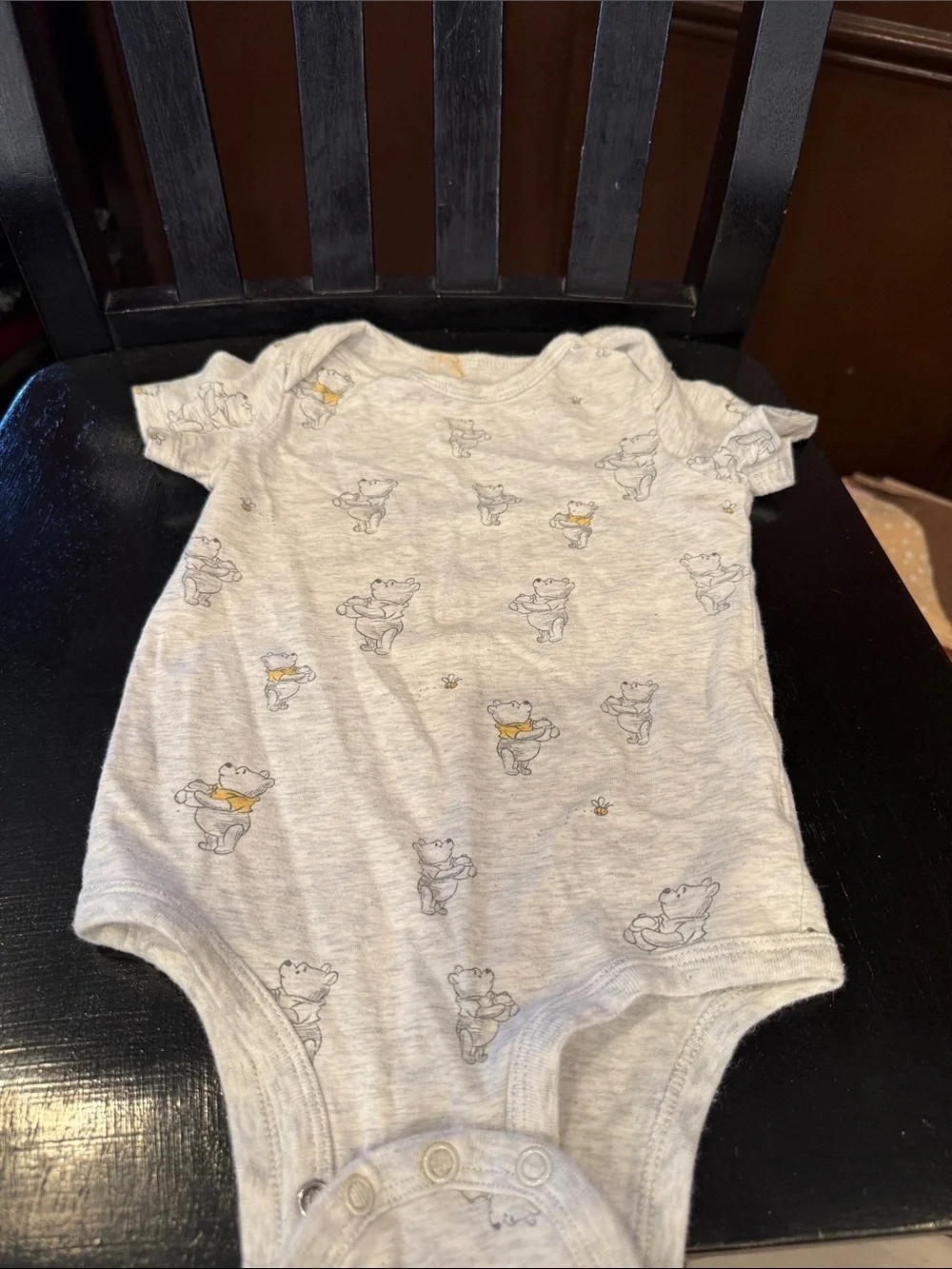 Soft Gray Bear Print Baby One-Piece
